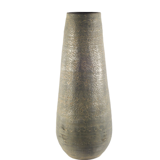 39" Rustic Gray And Gold Textured Ceramic Floor Vase - Homeroots