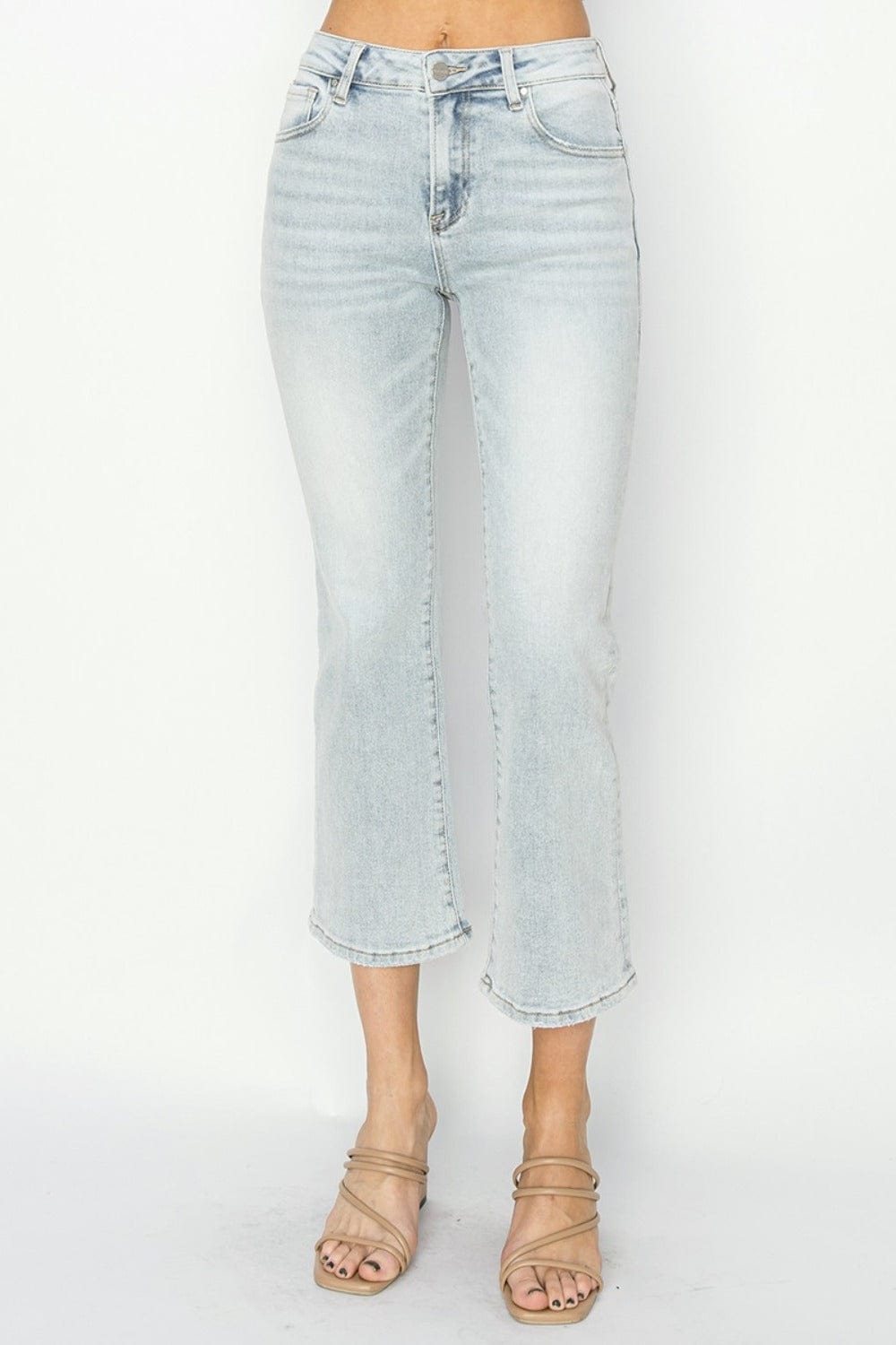 RISEN Full Size Mid Rise Cropped Flare Jeans - Trendsi