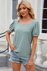 Eyelet Short Sleeve Top Trendsi