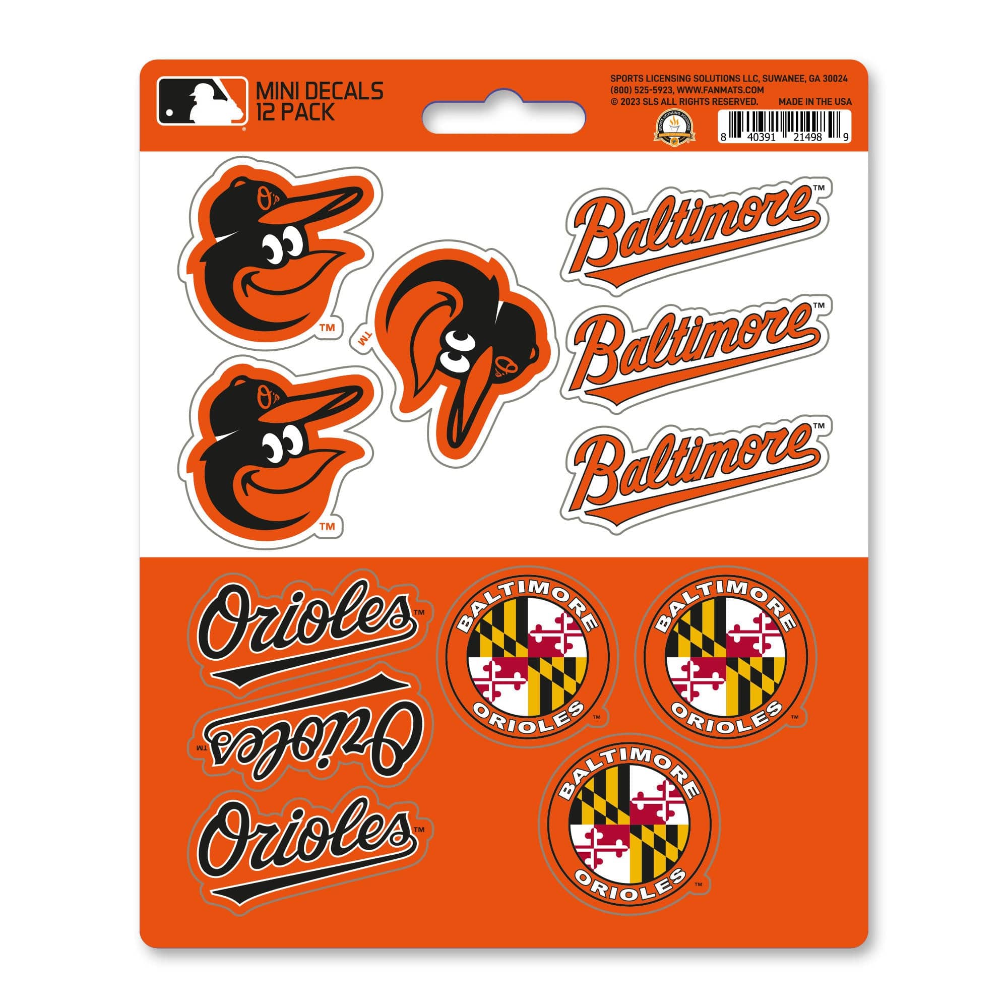 Baltimore Orioles 12 Count Mini Decal Sticker Pack - Baltimore Orioles