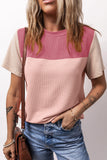 Color Block Round Neck Short Sleeve T-Shirt - Flyclothing LLC