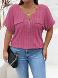 Plus Size Half Zip Short Sleeve T-Shirt - Trendsi