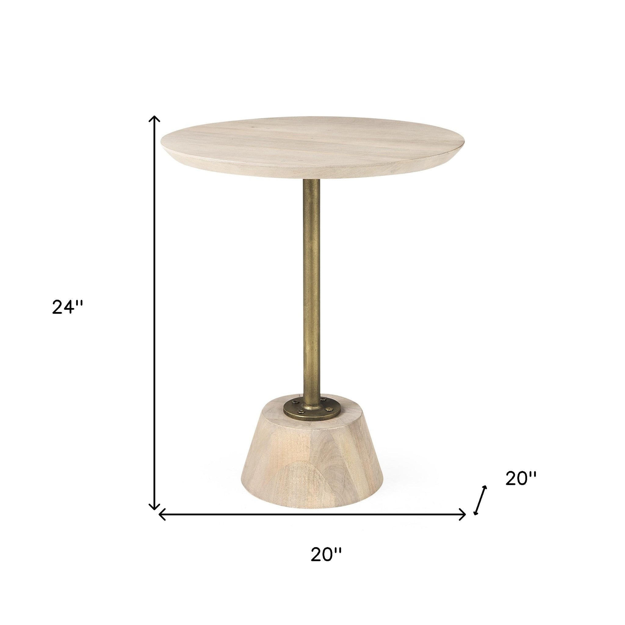 24" Beige Solid and Manufactured Wood Round End Table