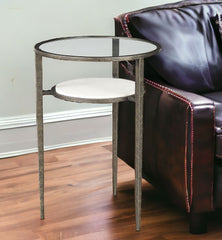 23" Bronze And Clear Glass And Metal Round End Table With Shelf