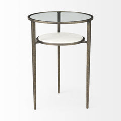 23" Bronze And Clear Glass And Metal Round End Table With Shelf