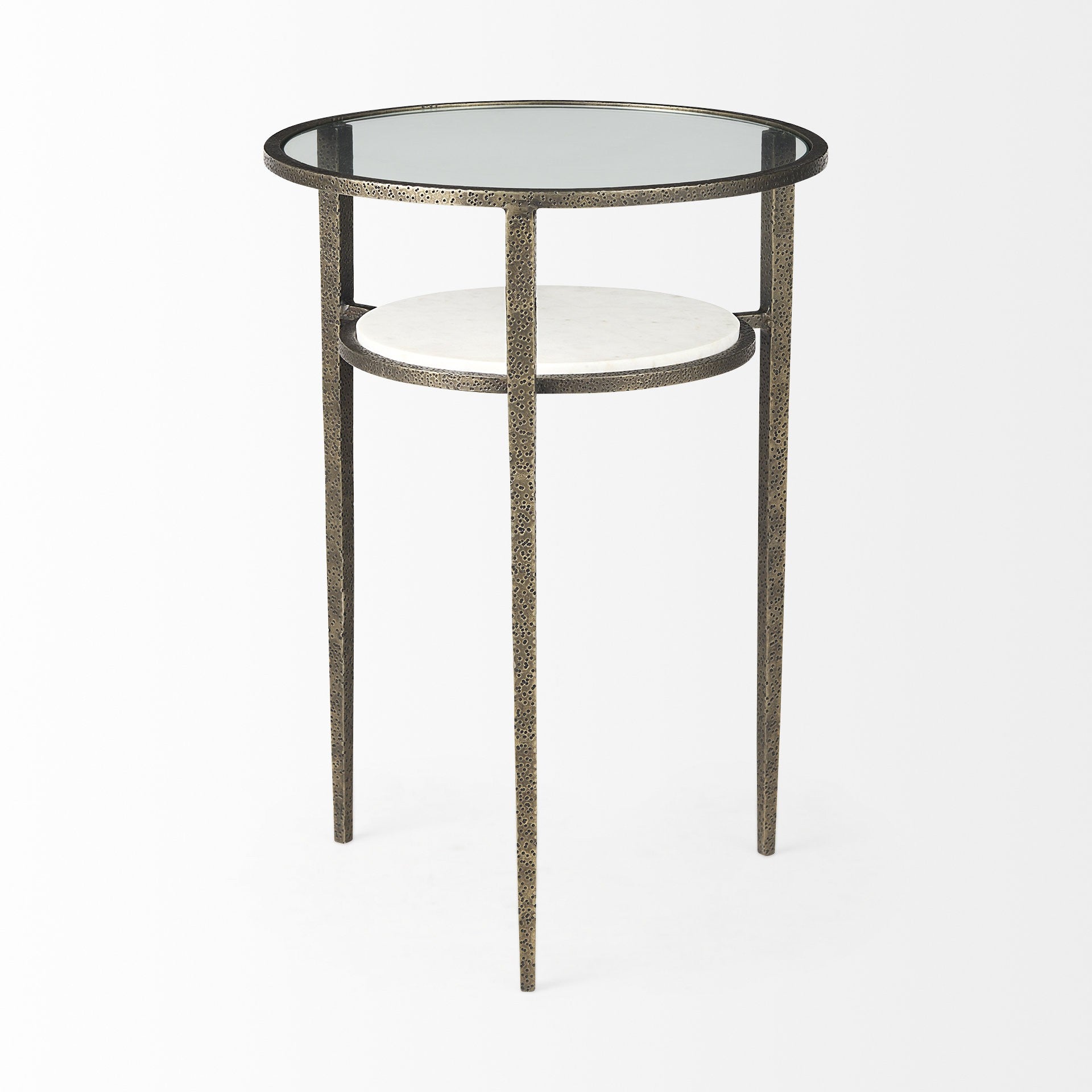 23" Bronze And Clear Glass And Metal Round End Table With Shelf