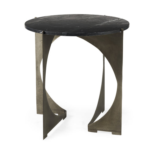 20" Black Marble Round End Table