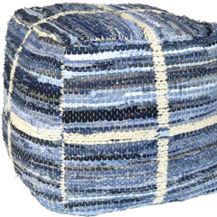 Blue Striped Square Pouf