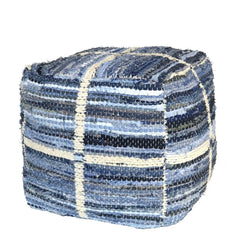 Blue Striped Square Pouf - Homeroots