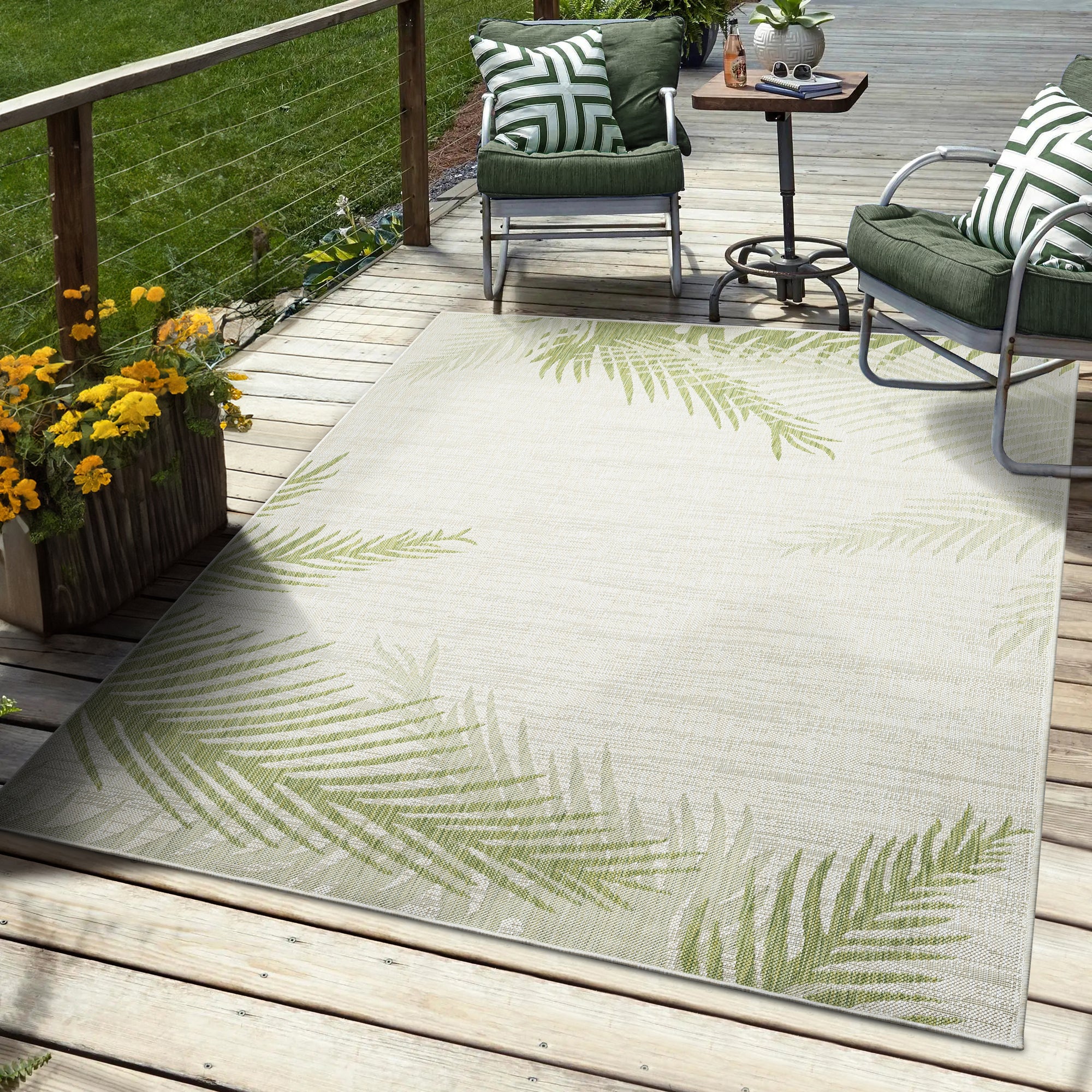 8' X 9' Beige Floral Indoor Outdoor Area Rug