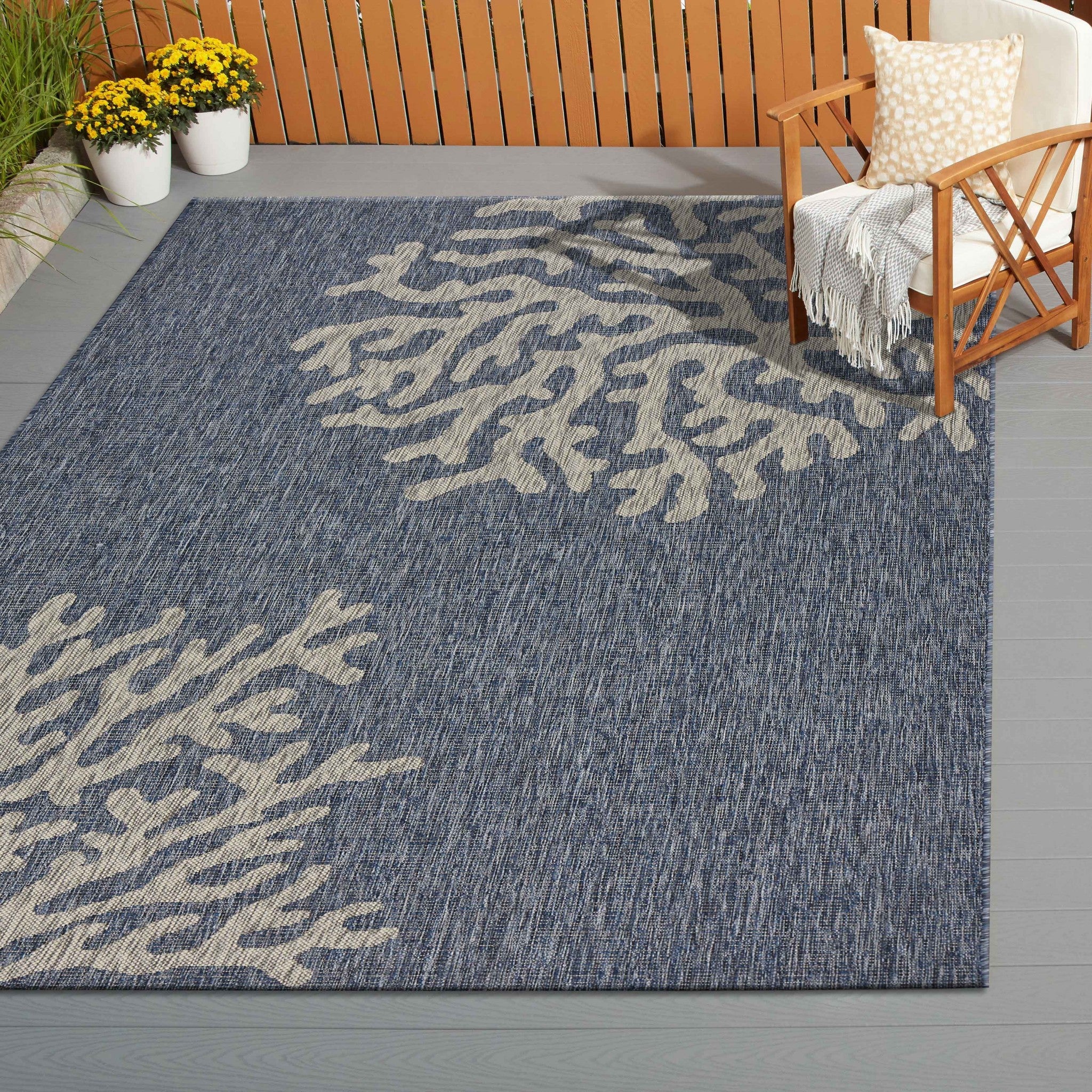 8' X 9' Blue And Gray Indoor Outdoor Area Rug