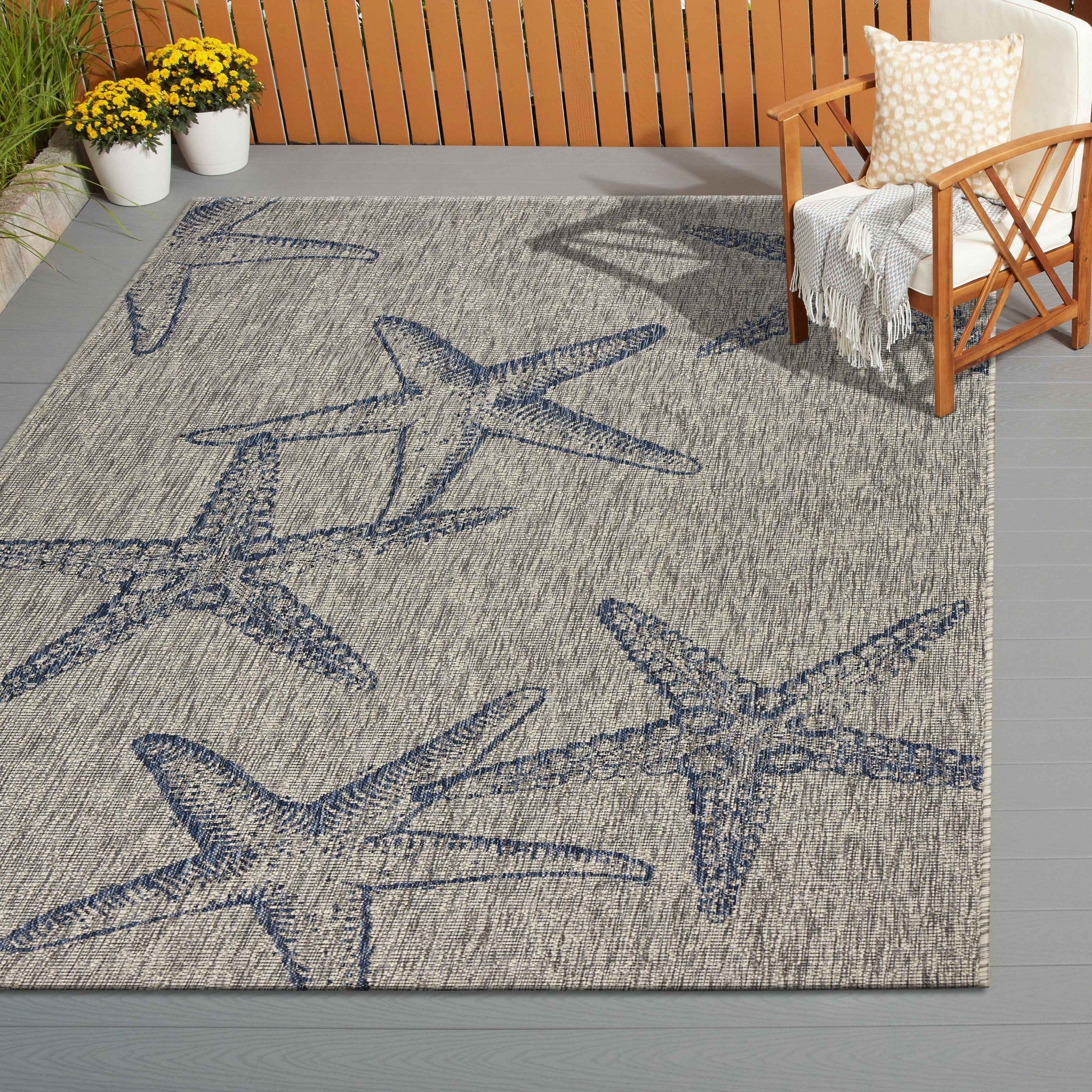 5' X 7' Blue And Gray Indoor Outdoor Area Rug