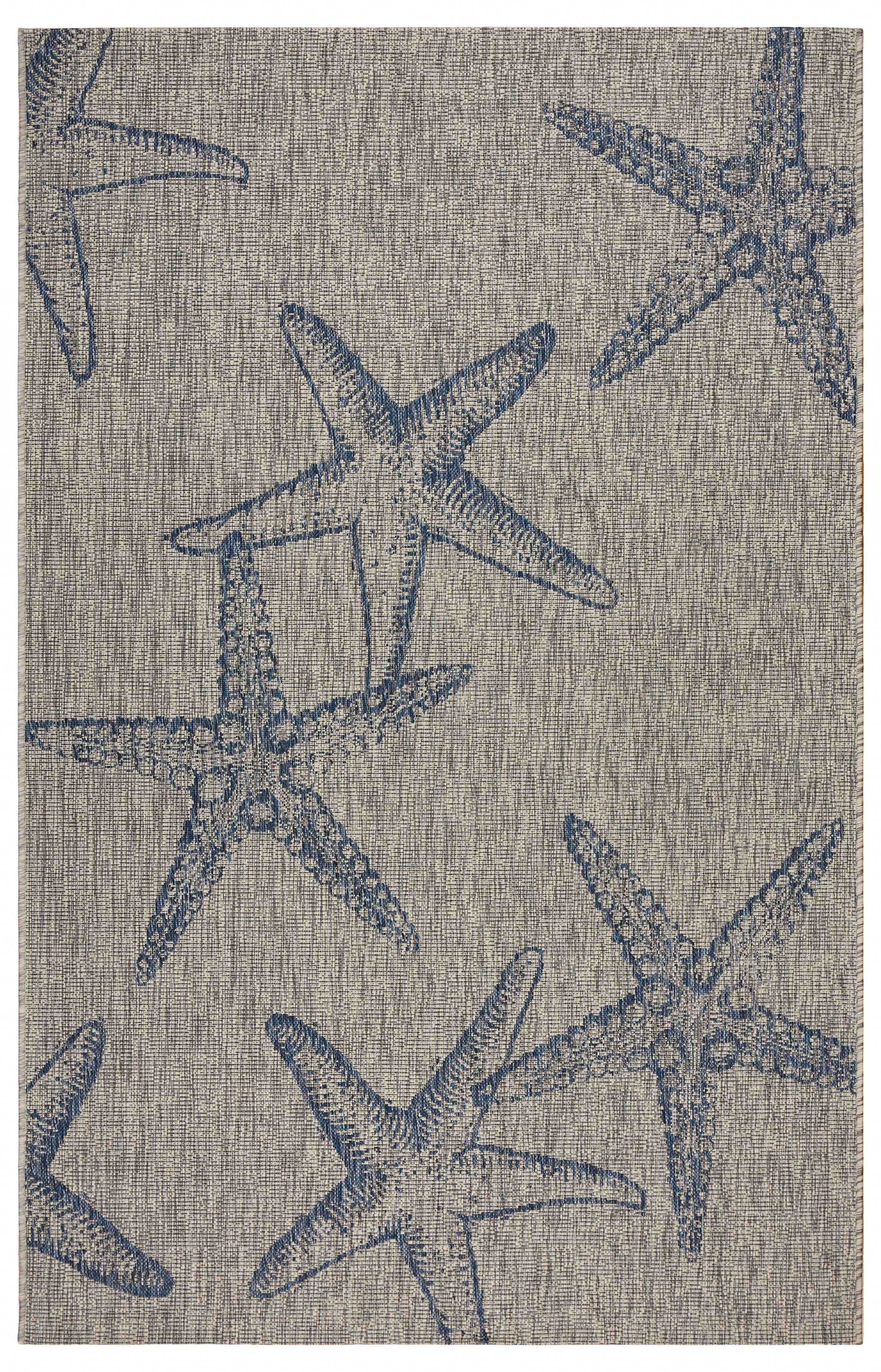 8' X 9' Blue And Gray Starfish Indoor Outdoor Area Rug - Homeroots