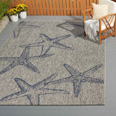 8' X 9' Blue And Gray Starfish Indoor Outdoor Area Rug