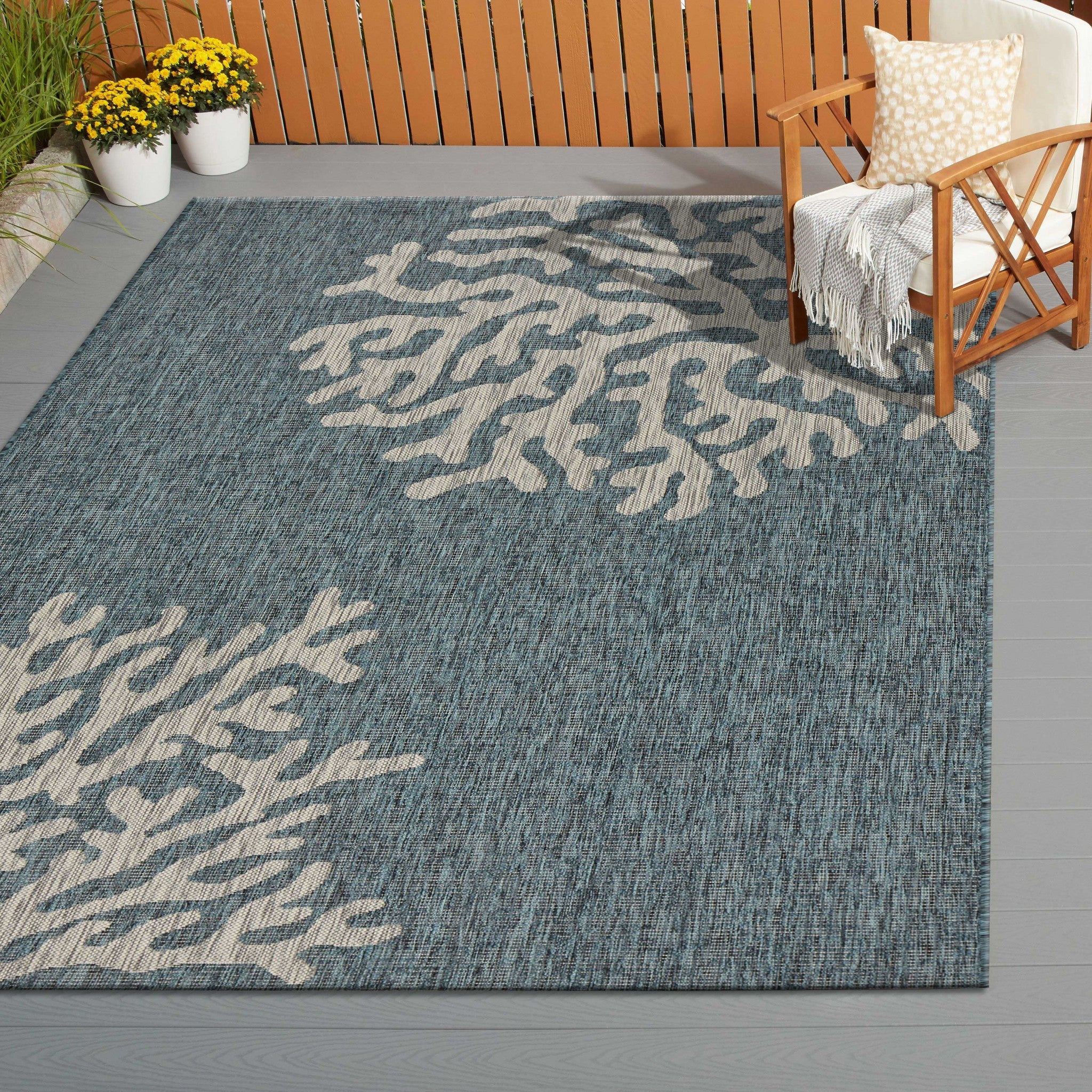 8' X 9' Blue Indoor Outdoor Area Rug