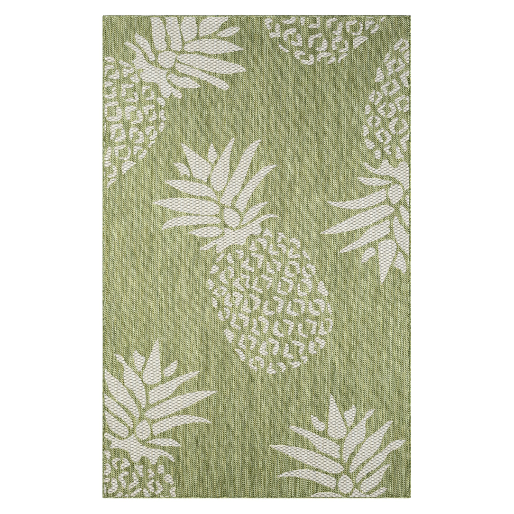 5' X 7' Green Floral Indoor Outdoor Area Rug