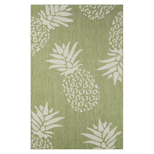 5' X 7' Green Floral Indoor Outdoor Area Rug