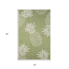 5' X 7' Green Floral Indoor Outdoor Area Rug