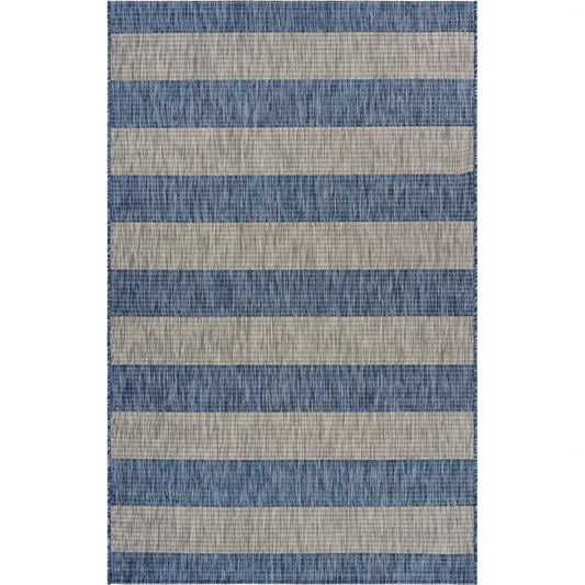 2' X 3' Blue And Gray Striped Indoor Outdoor Area Rug