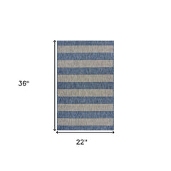 2' X 3' Blue And Gray Striped Indoor Outdoor Area Rug