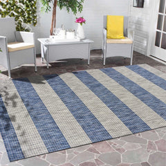 5' X 7' Blue And Gray Striped Indoor Outdoor Area Rug - Homeroots