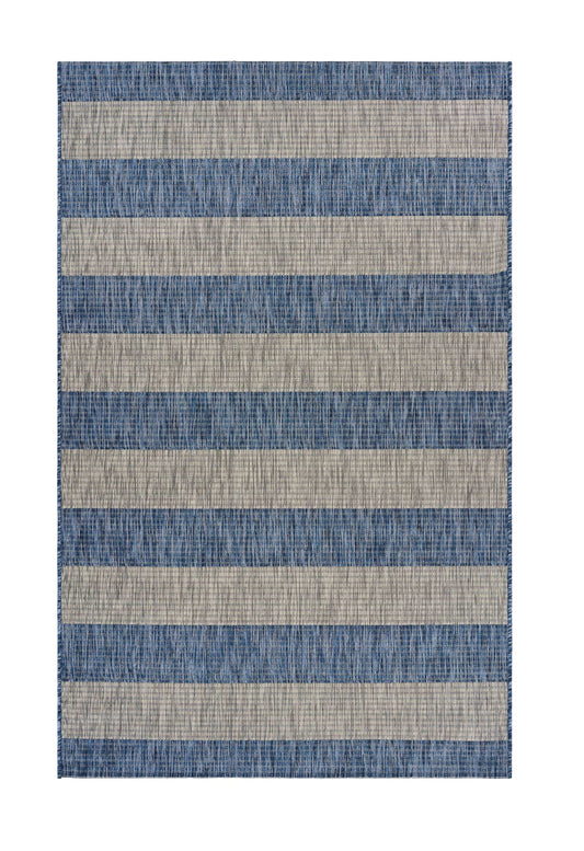 8' X 10' Blue And Gray Striped Indoor Outdoor Area Rug