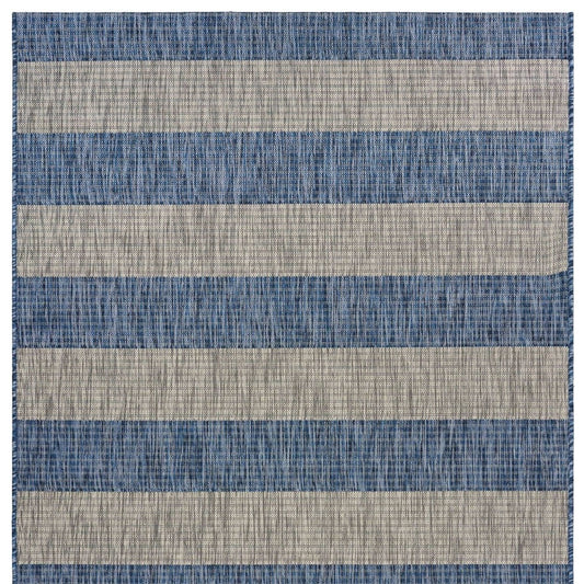 8' X 10' Blue And Gray Striped Indoor Outdoor Area Rug