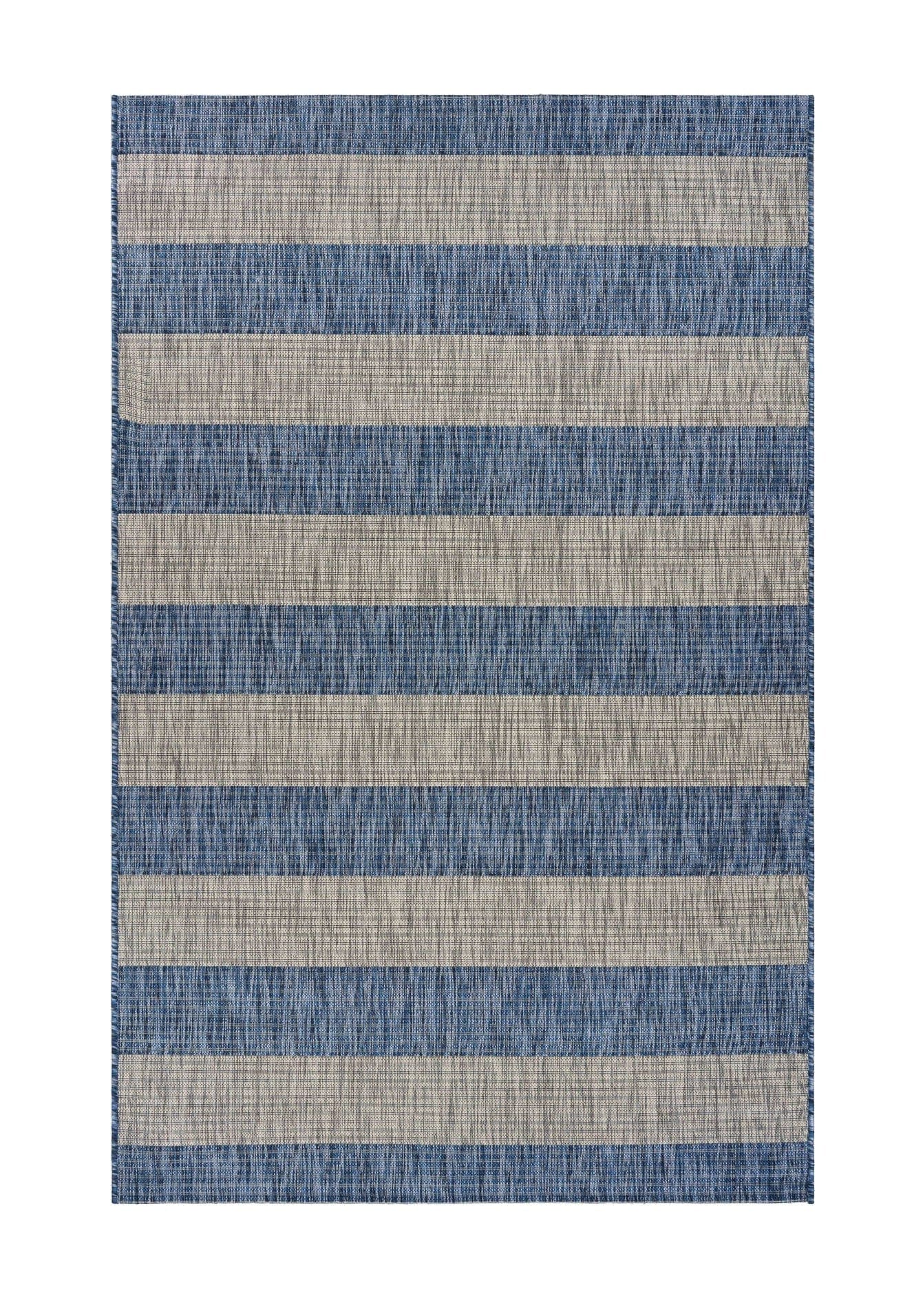 8' X 10' Blue And Gray Striped Indoor Outdoor Area Rug - Homeroots