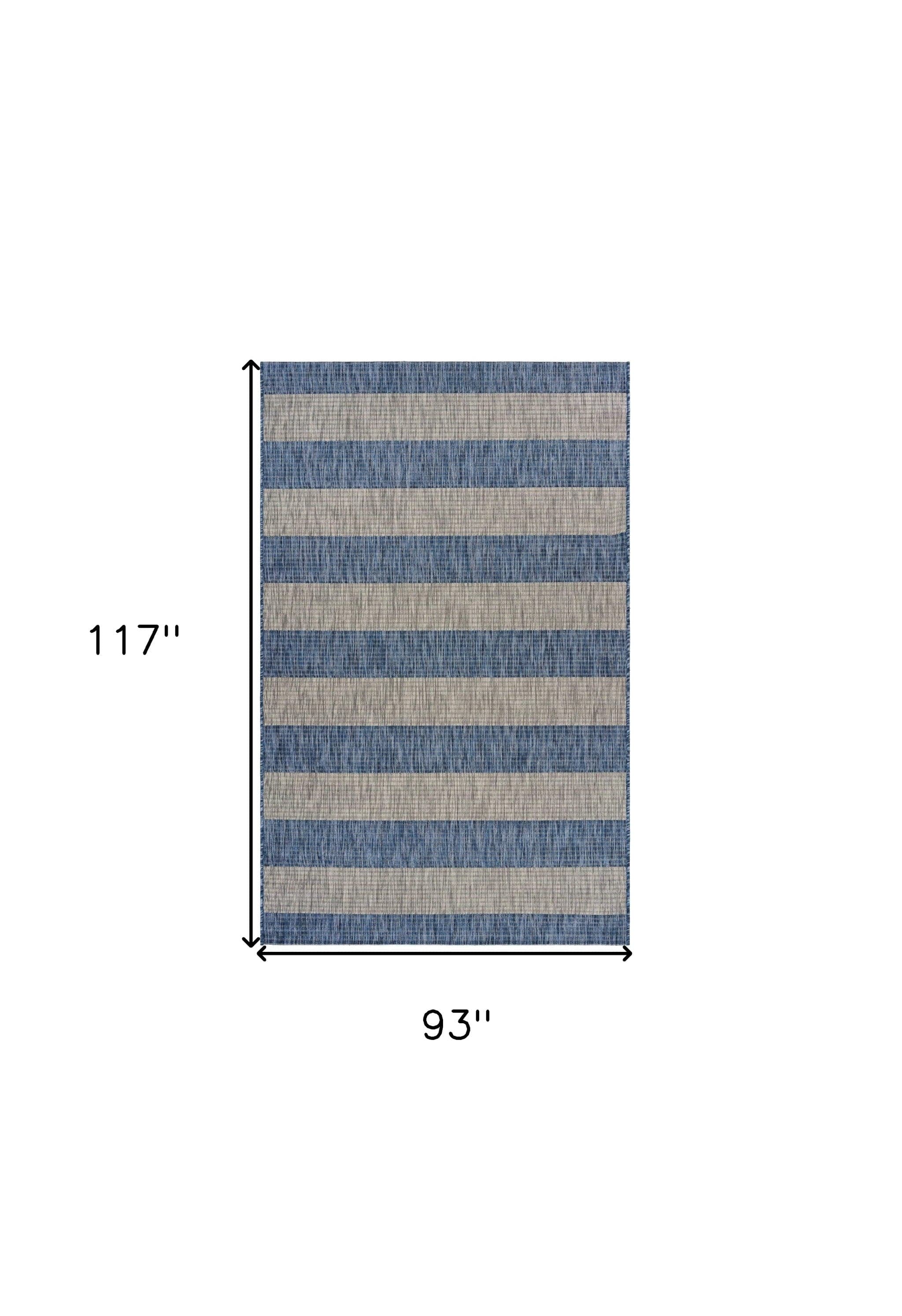 8' X 10' Blue And Gray Striped Indoor Outdoor Area Rug - Homeroots