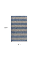 8' X 10' Blue And Gray Striped Indoor Outdoor Area Rug - Homeroots