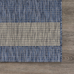 8' X 10' Blue And Gray Striped Indoor Outdoor Area Rug