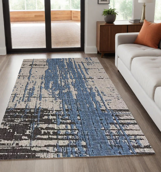 5' X 7' Blue and Gray Abstract Area Rug