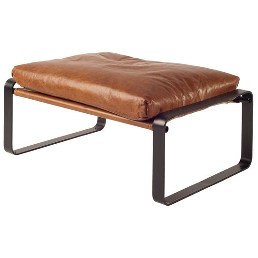 19" Brown Faux Leather Ottoman