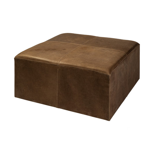 36" Brown Faux Leather Cube Ottoman