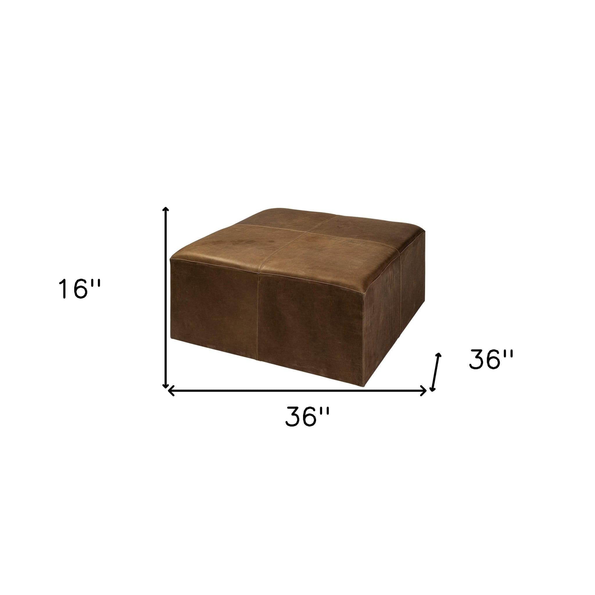 36" Brown Faux Leather Cube Ottoman - Homeroots