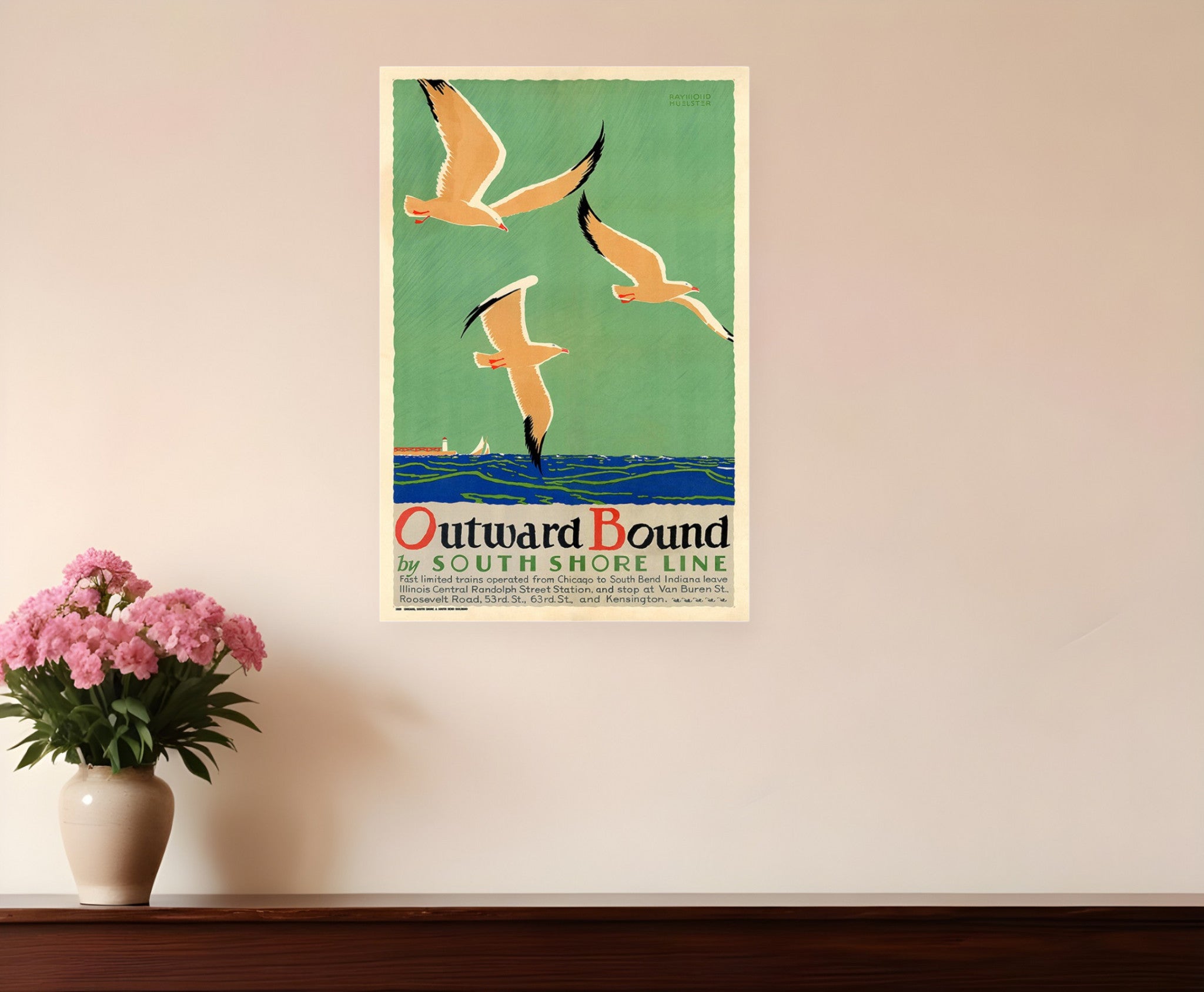 12" X 18" Birds Over Lake Michigan C1929 Vintage Travel Poster Wall Art