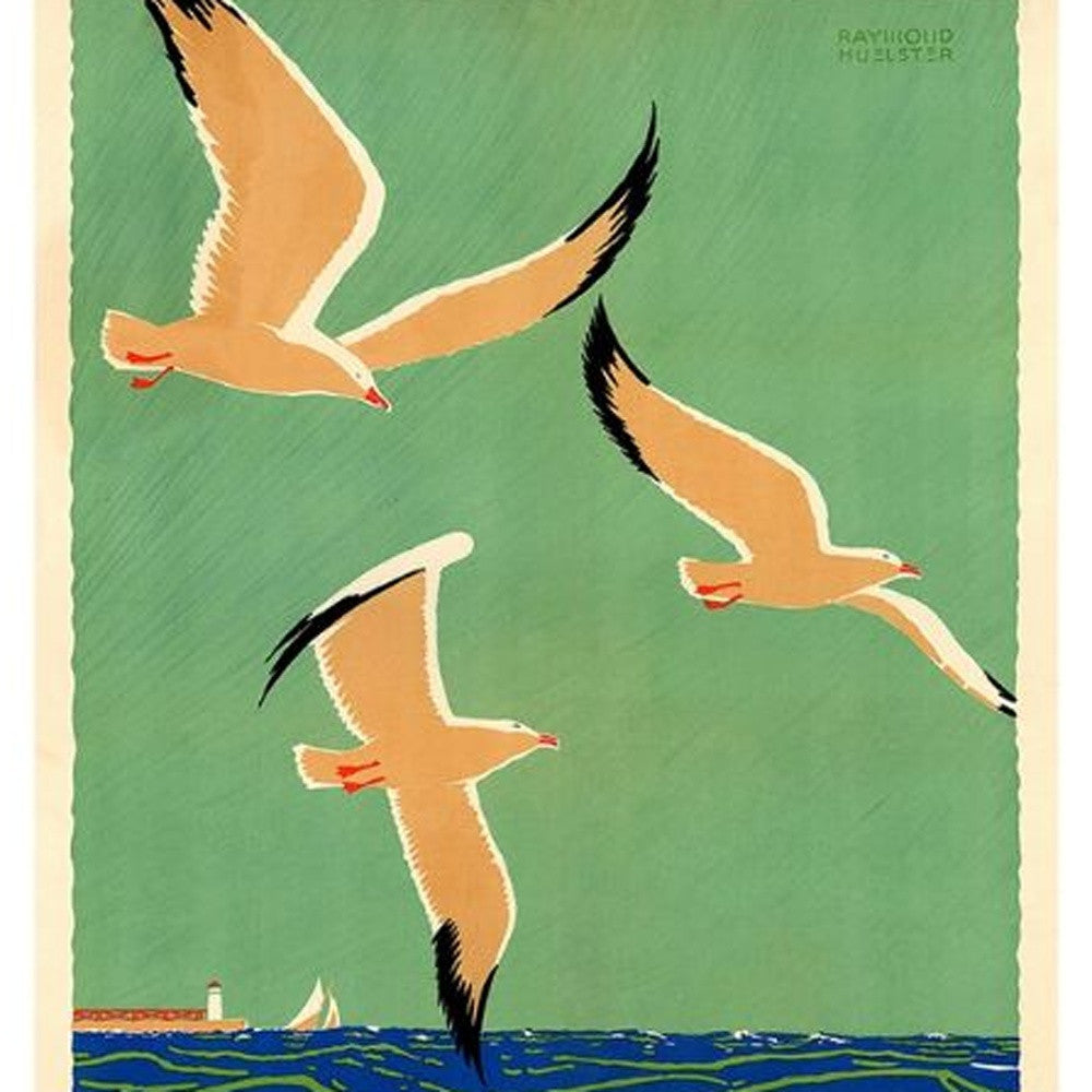 12" X 18" Birds Over Lake Michigan C1929 Vintage Travel Poster Wall Art