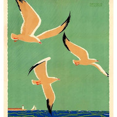 12" X 18" Birds Over Lake Michigan C1929 Vintage Travel Poster Wall Art