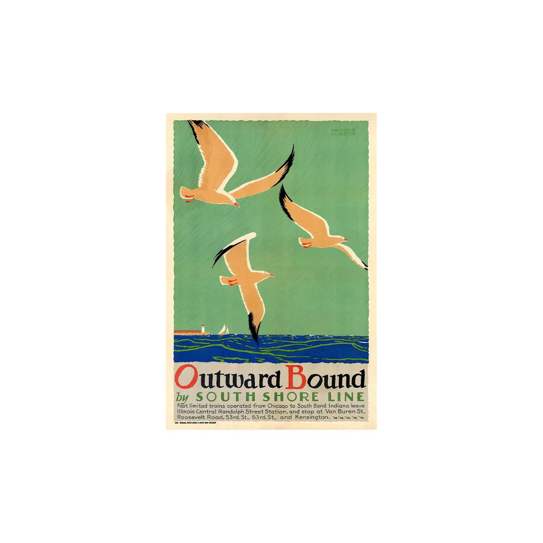 12" X 18" Birds Over Lake Michigan C1929 Vintage Travel Poster Wall Art