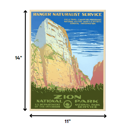 11" x 14" Zion National Park c1938 Vintage Travel Poster Wall Art