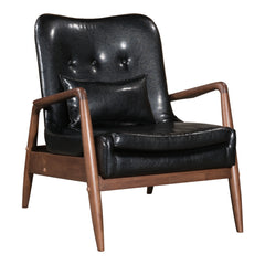 30" Black And Brown Faux Leather Tufted Lounge Chair With Ottoman And Toss Pillow - Homeroots