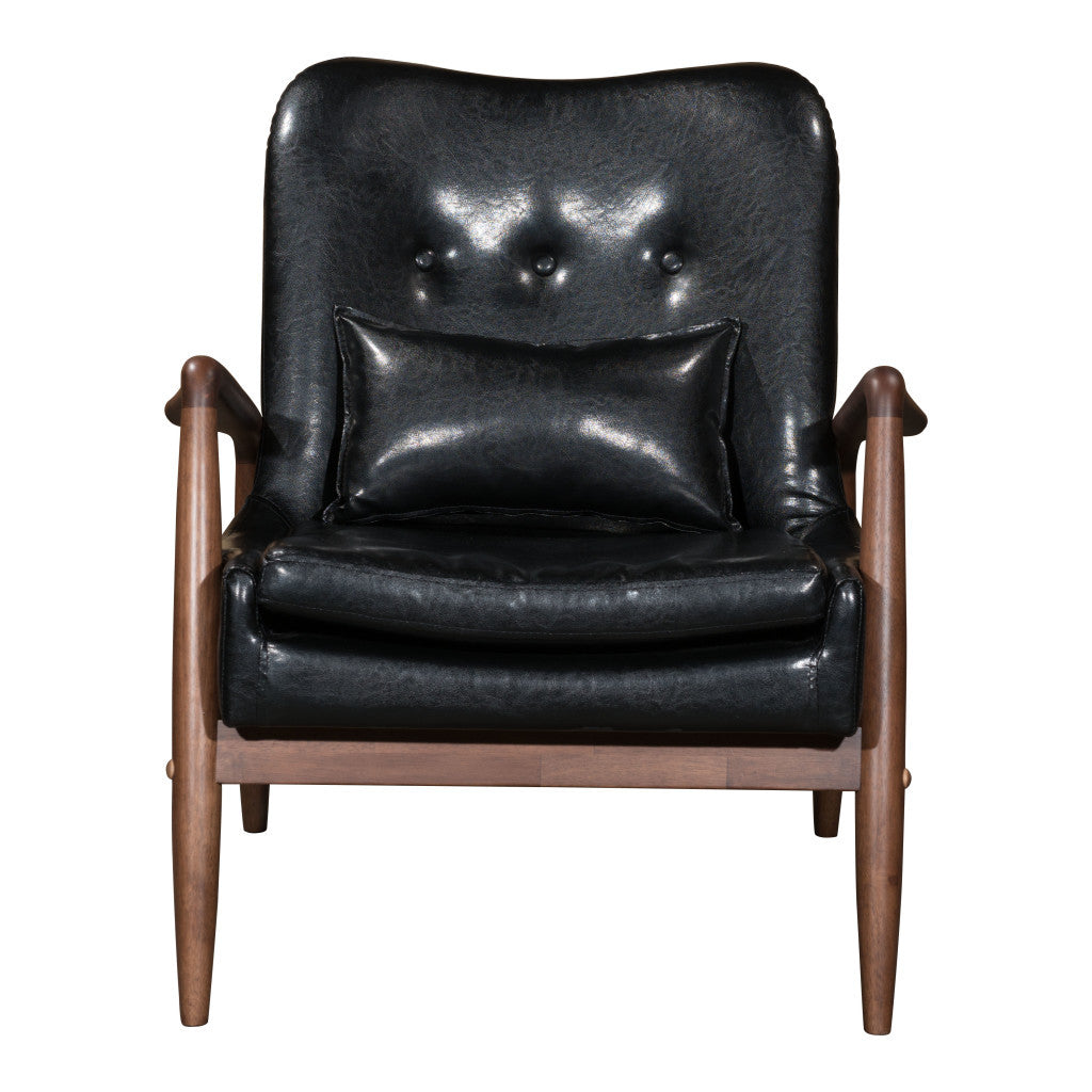 30" Black And Brown Faux Leather Tufted Lounge Chair With Ottoman And Toss Pillow - Homeroots