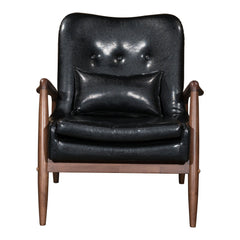 30" Black And Brown Faux Leather Tufted Lounge Chair With Ottoman And Toss Pillow