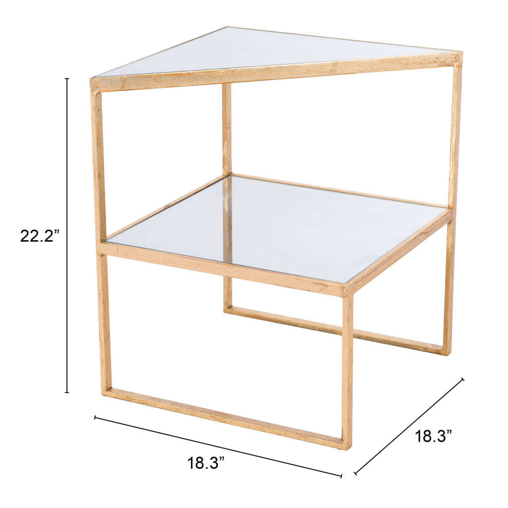 22" Gold And Clear Glass Mirrored End Table