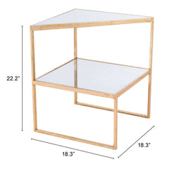 22" Gold And Clear Glass Mirrored End Table