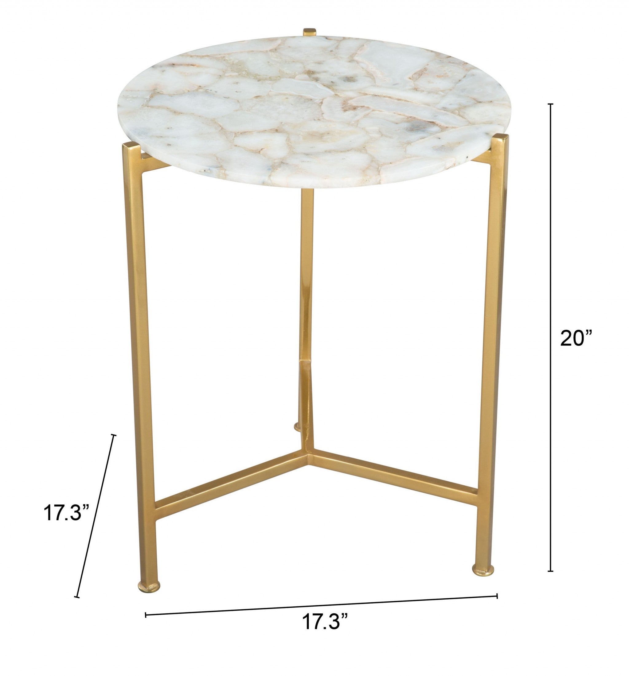 20" Gold And White Genuine Marble Look Round End Table