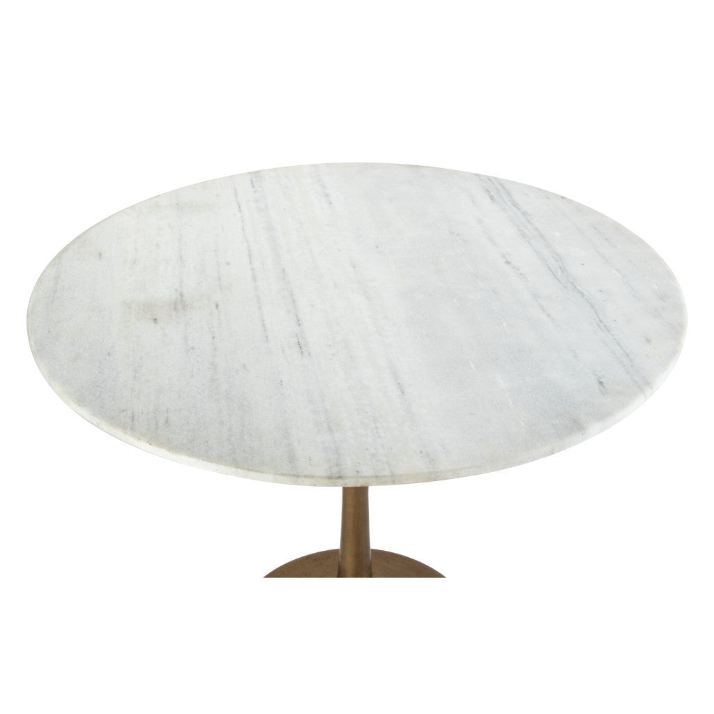 36" Modern White Marble and Burnished Gold Pedestal Bistro Table