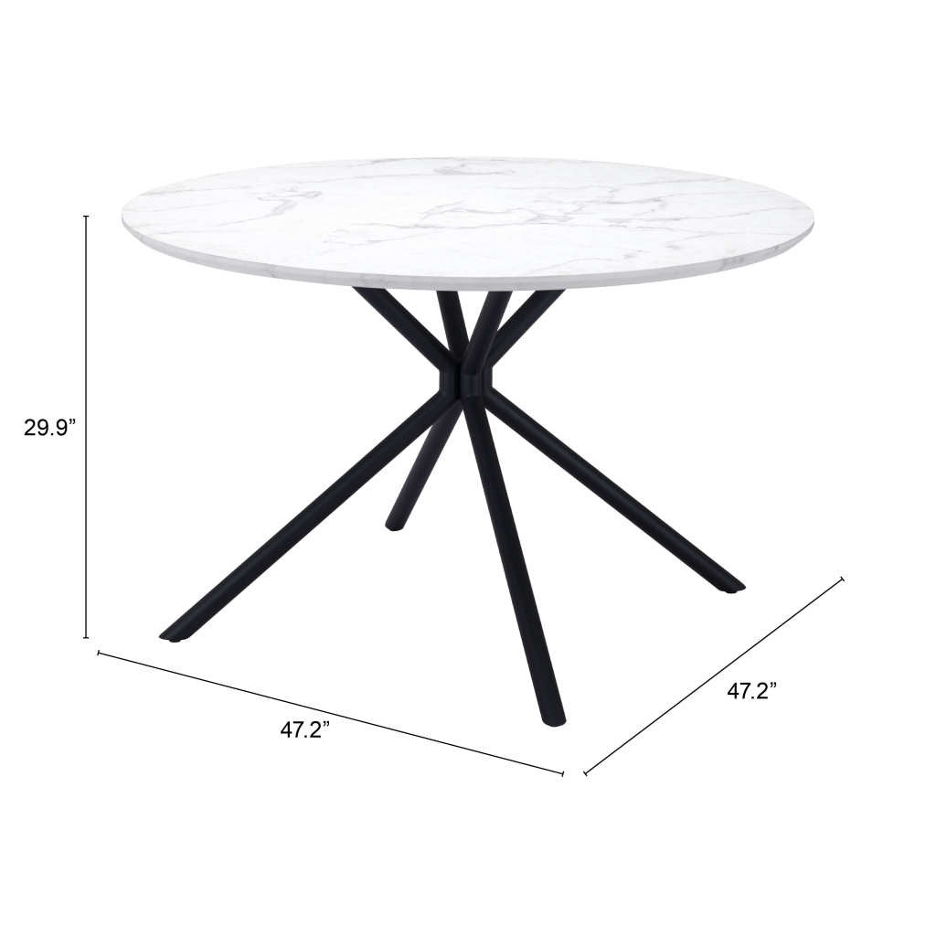 47" White And Black Rounded Steel Dining Table