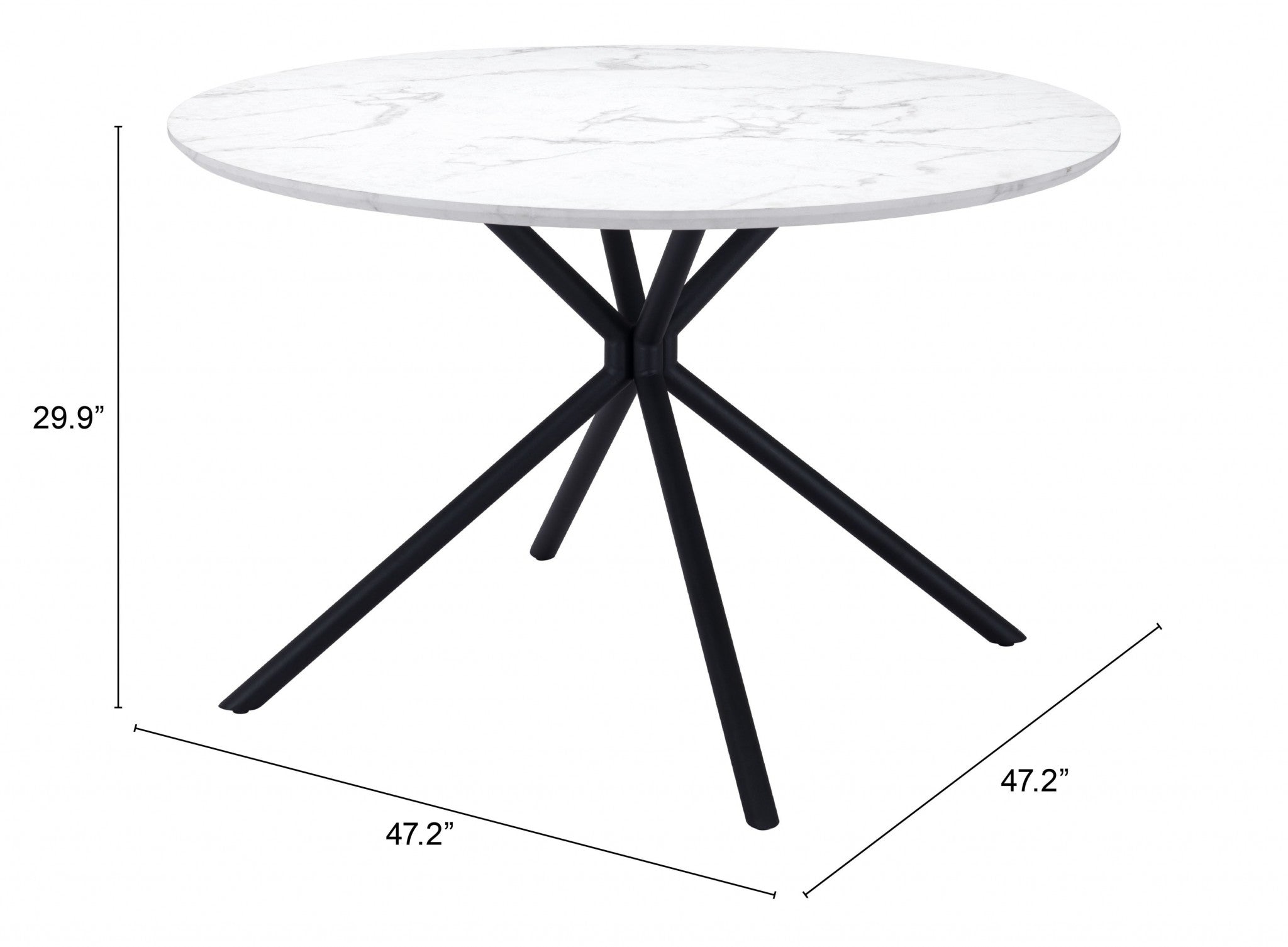 47" White And Black Rounded Steel Dining Table