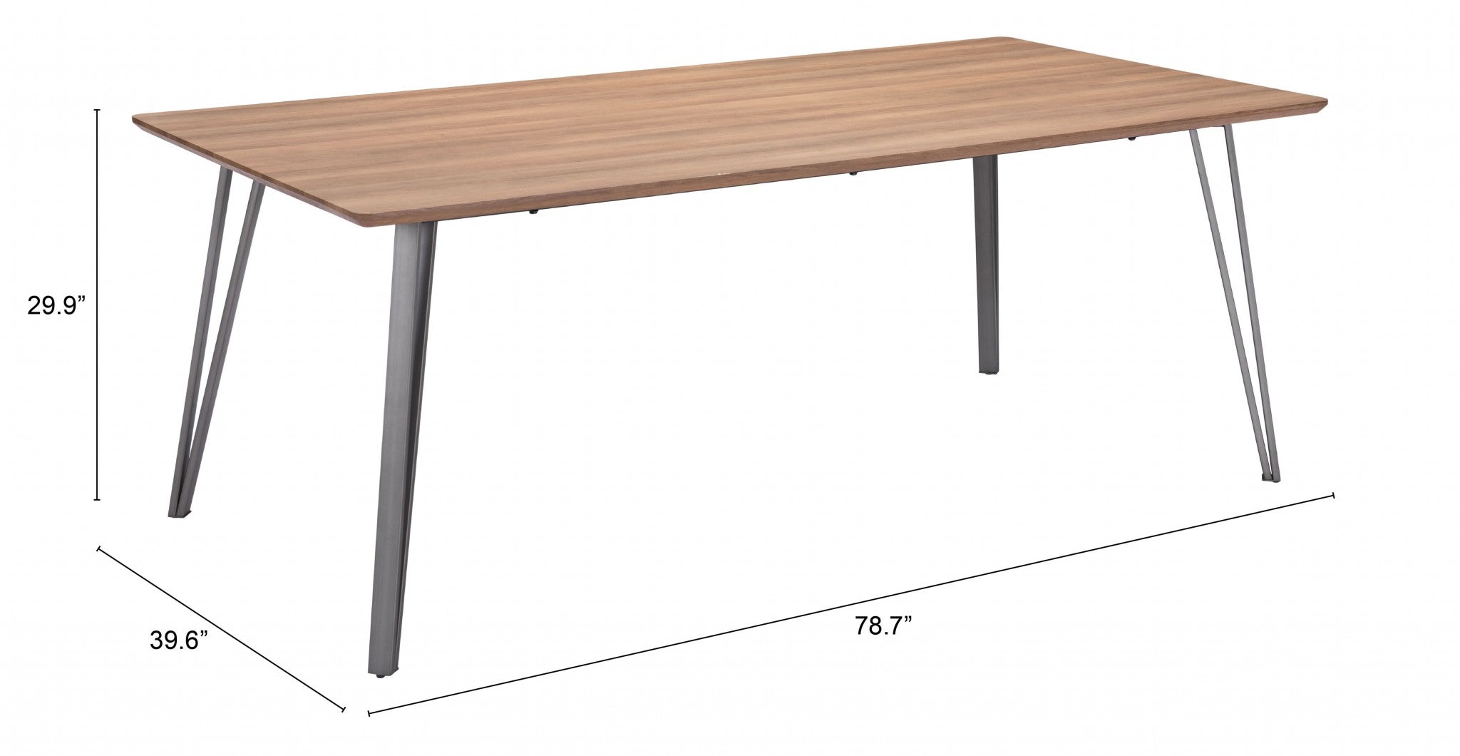 79" Wood Brown And Gray Steel Dining Table